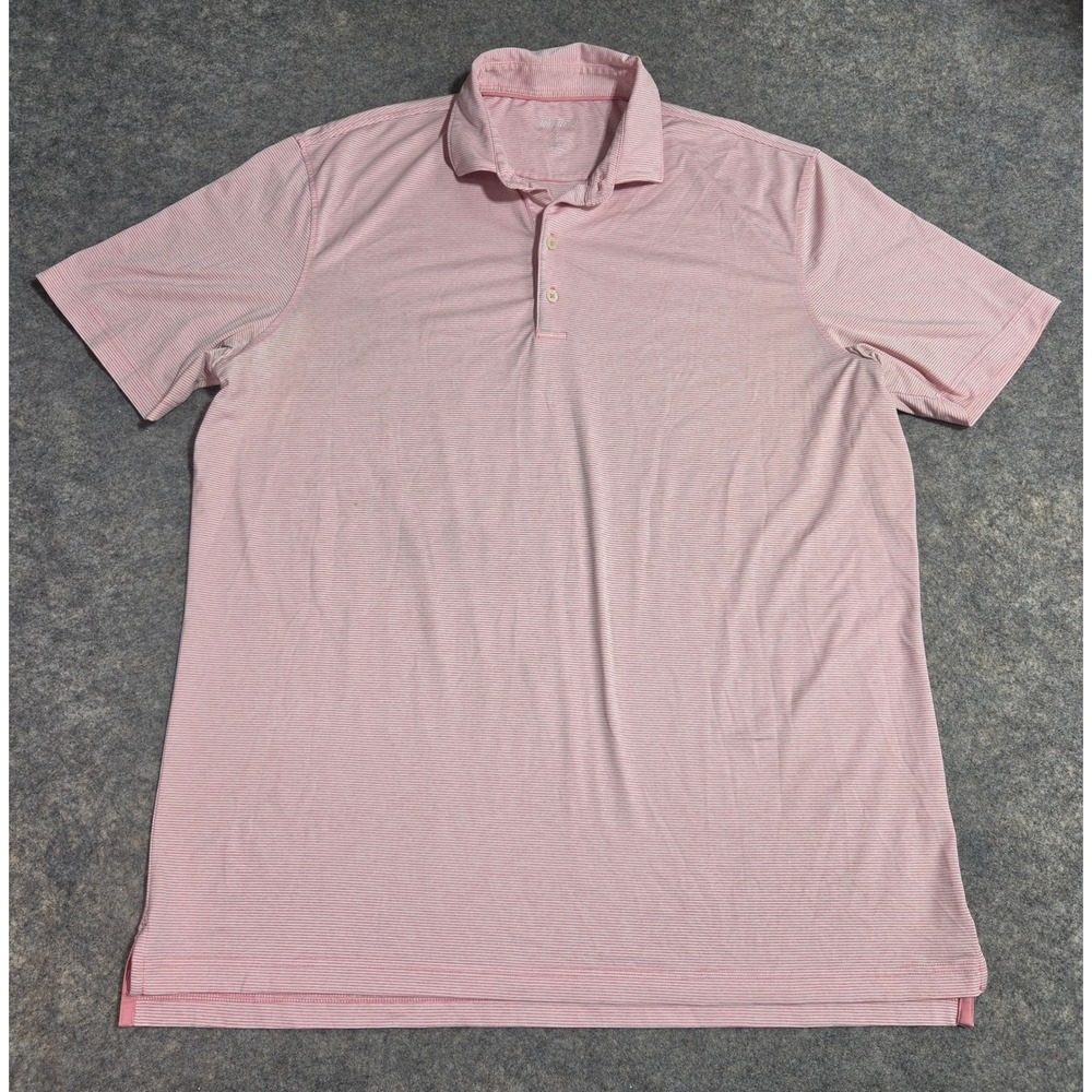Johnnie-O Mens XL Pink White Striped Performance Short Sleeve Polo Shirt